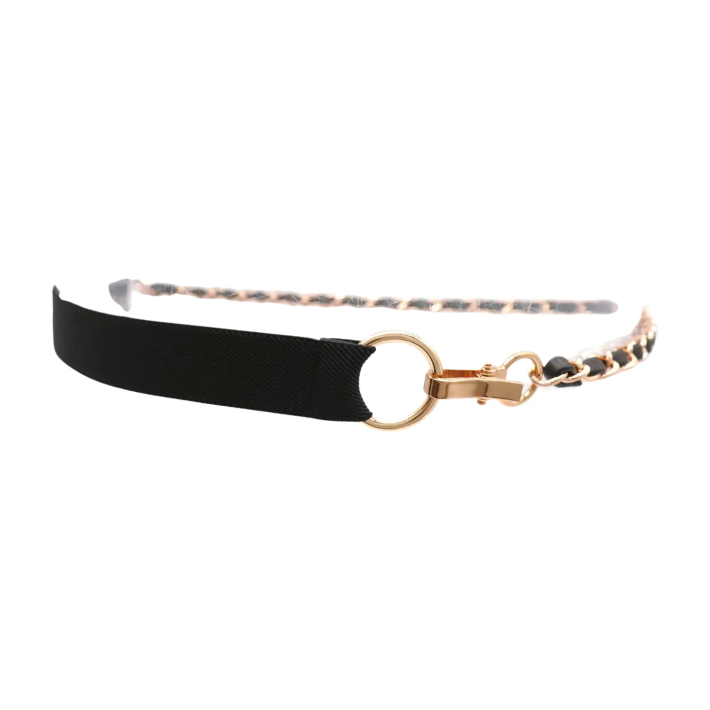 Black Elastic Band Belt Gold Metal Chain S M