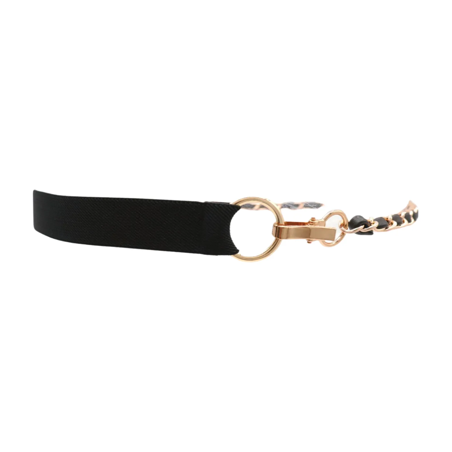 Black Elastic Band Belt Gold Metal Chain S M