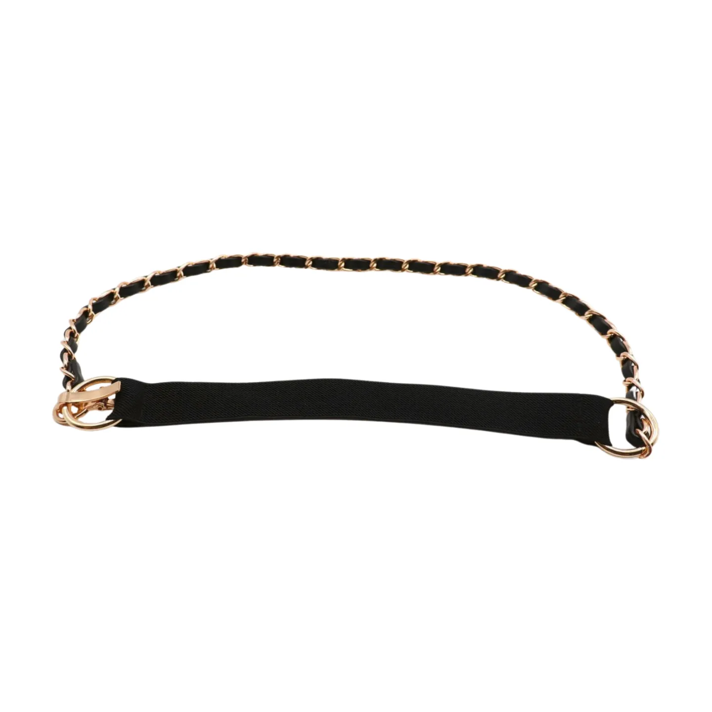 Black Elastic Band Belt Gold Metal Chain S M