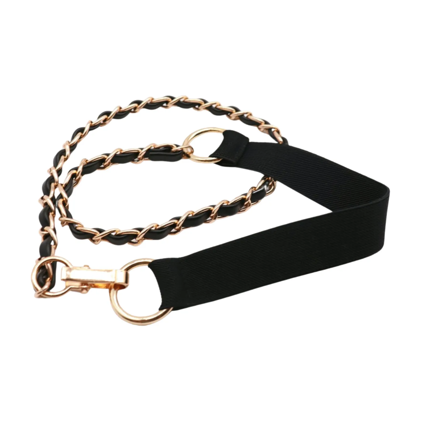 Black Elastic Band Belt Gold Metal Chain S M