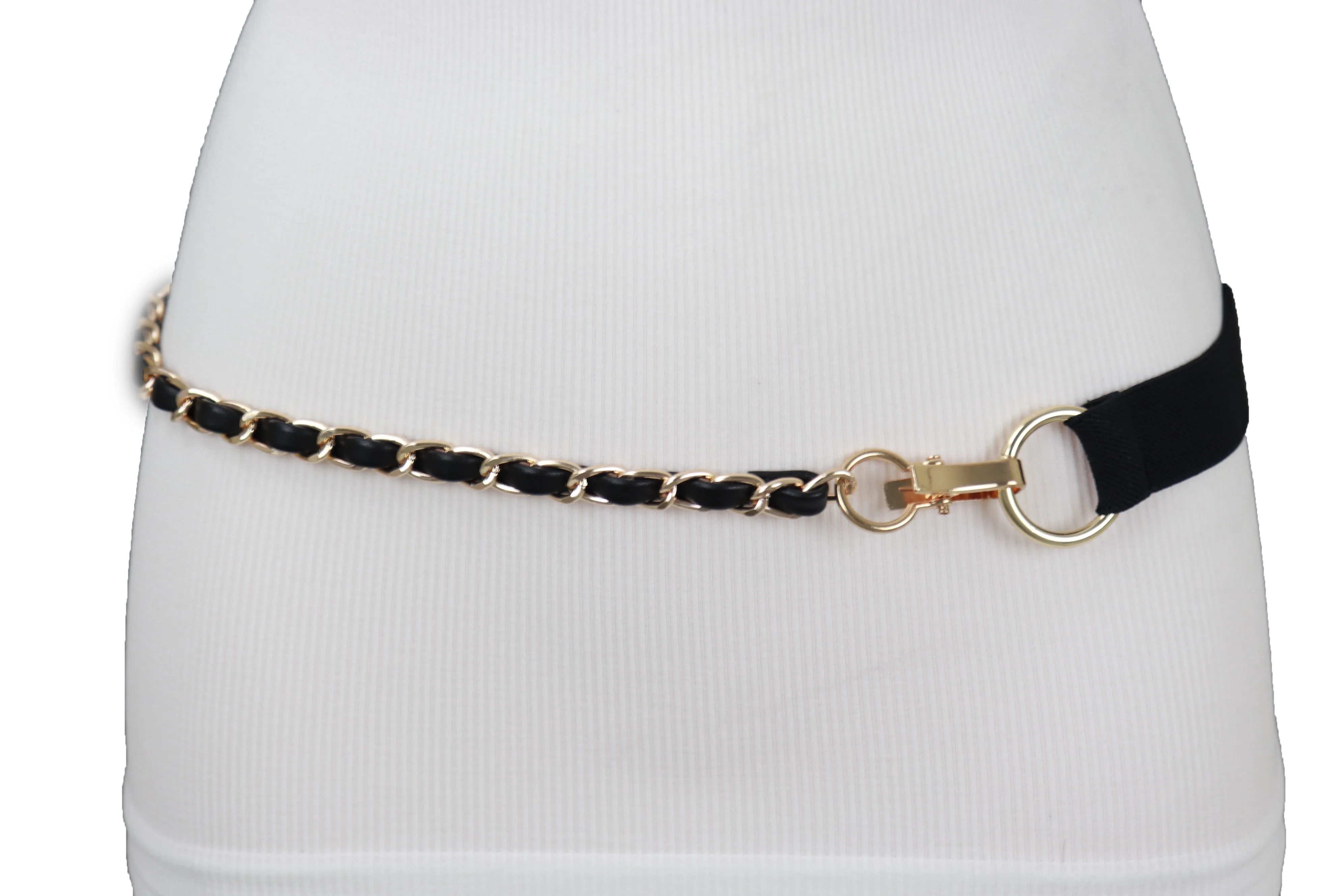 Black Elastic Band Belt Gold Metal Chain S M