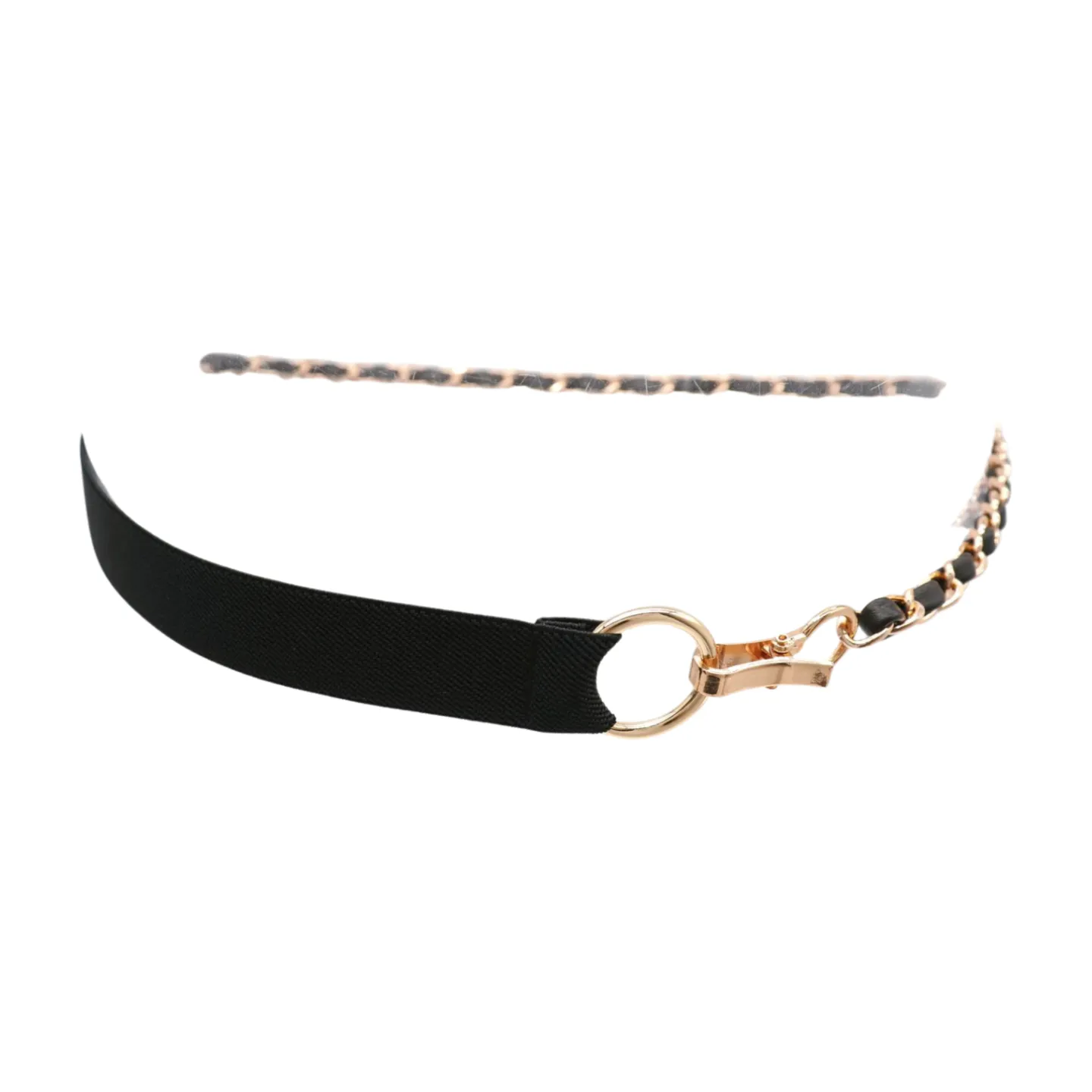 Black Elastic Band Belt Gold Metal Chain S M