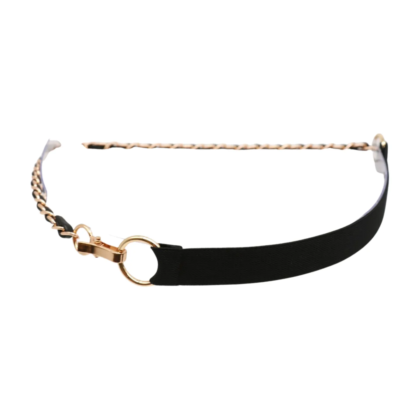 Black Elastic Band Belt Gold Metal Chain S M