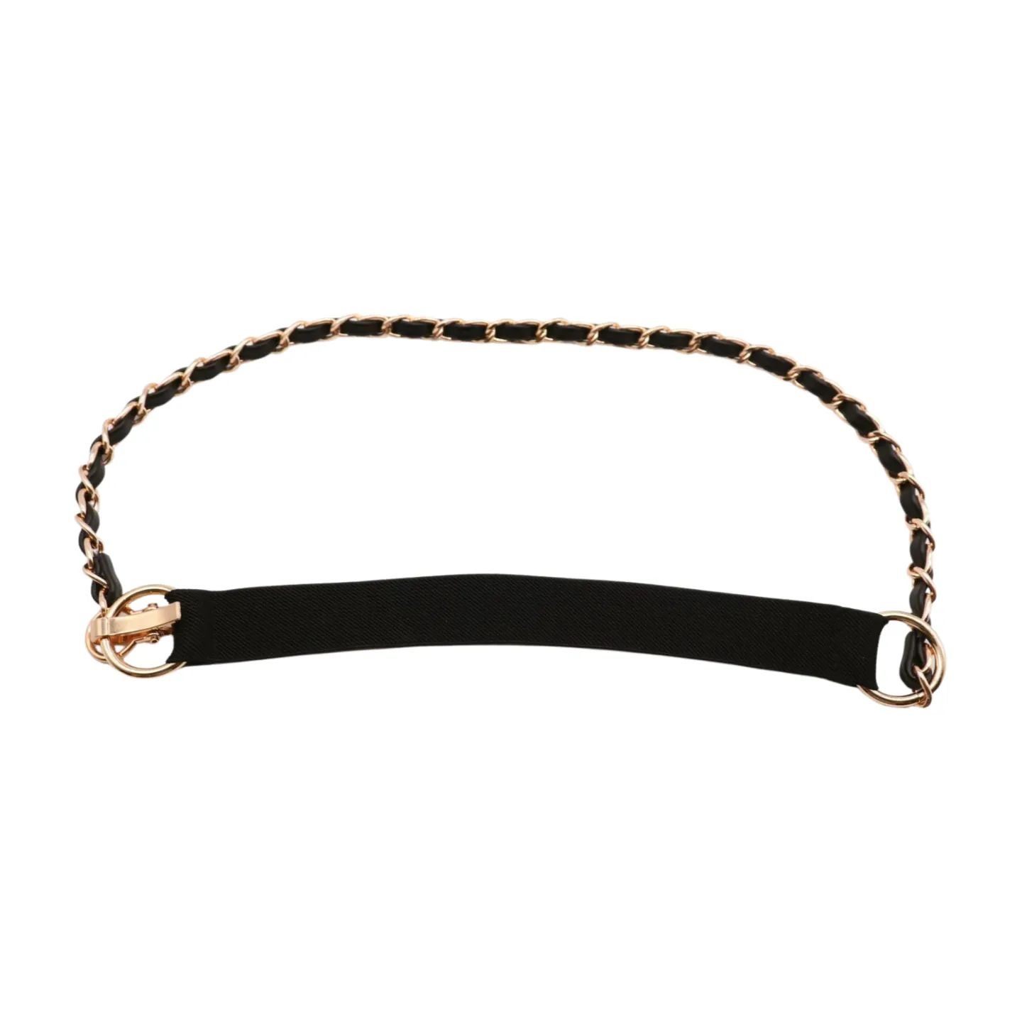 Black Elastic Band Belt Gold Metal Chain S M