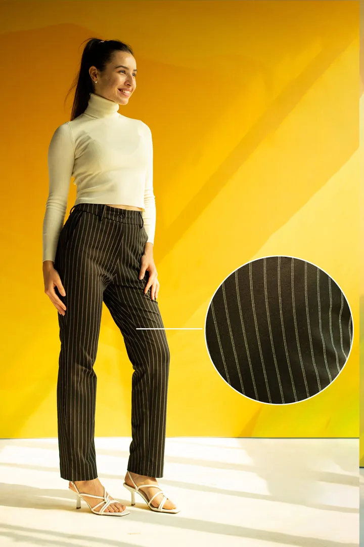 Black Stripe Power-Stretch Women Pants