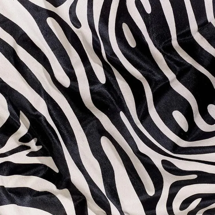 Black Zebra Stencil on White Cowhide