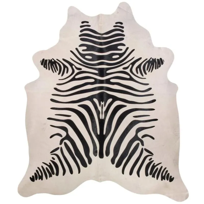 Black Zebra Stencil on White Cowhide