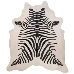 Black Zebra Stencil on White Cowhide