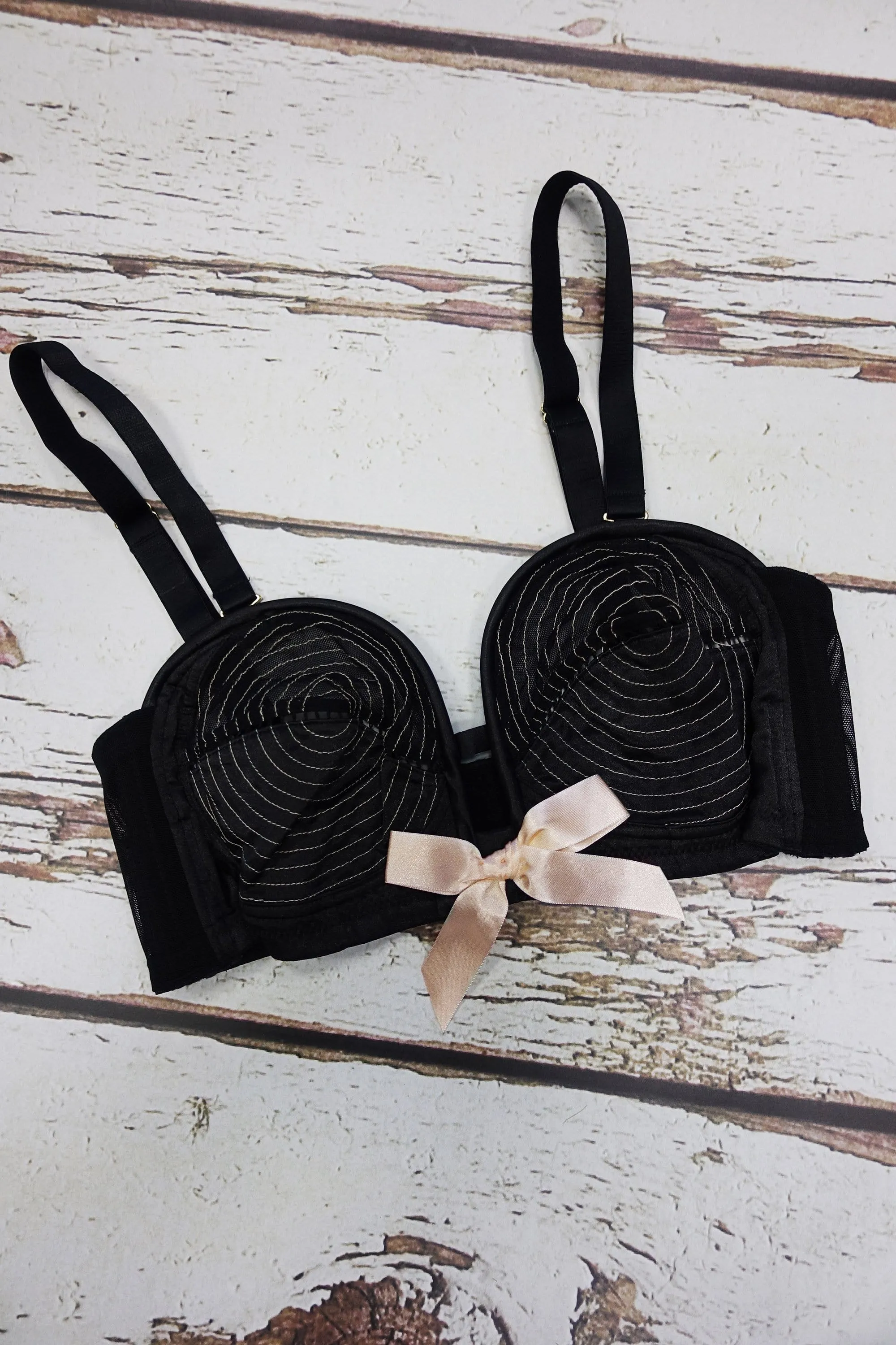 Black/Peach Overwire Bra w/ Straps A - DD