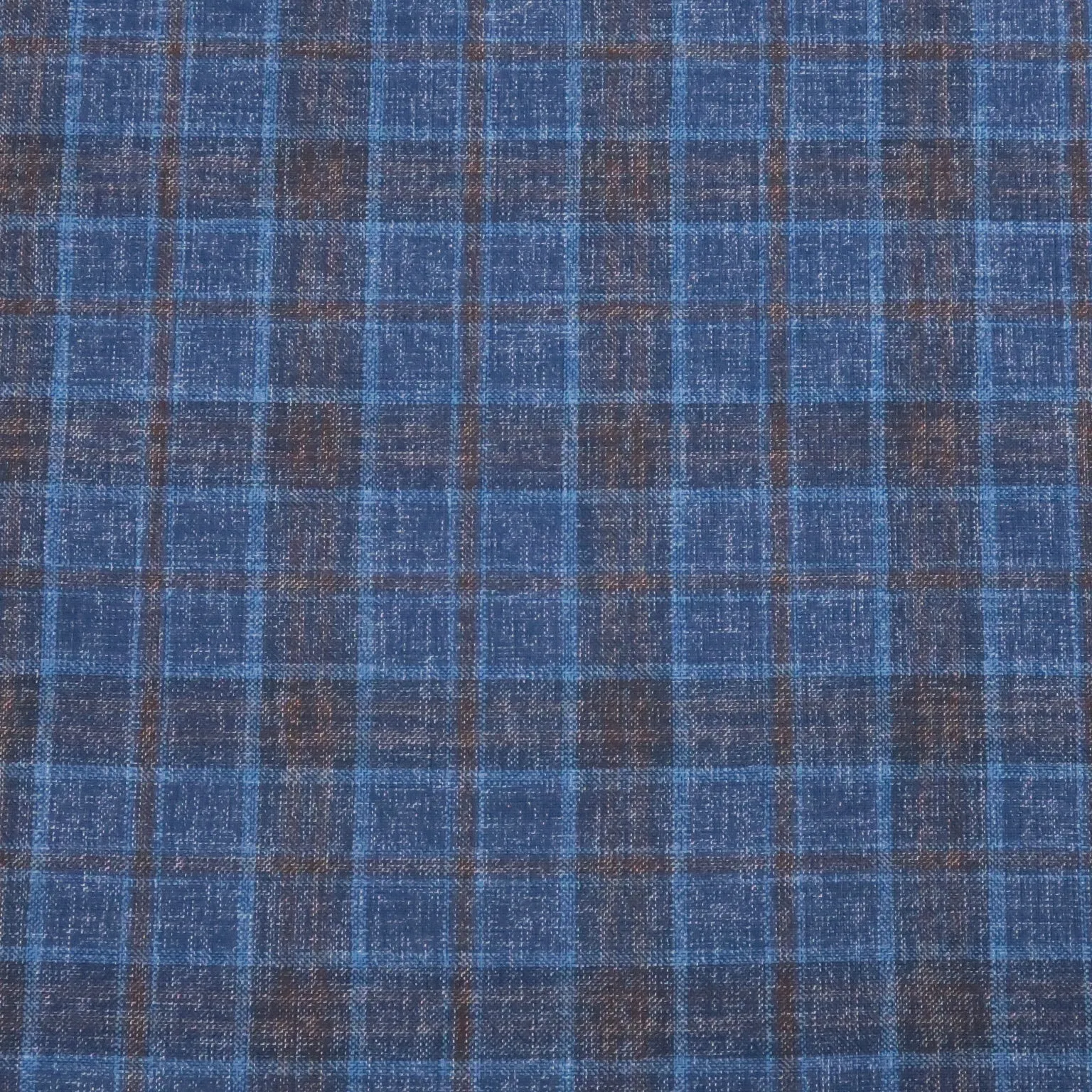 Blue with Hints of Burnt Orange Plaid Windowpane Wool & Silk Dorsilk Dormeuil Fabric