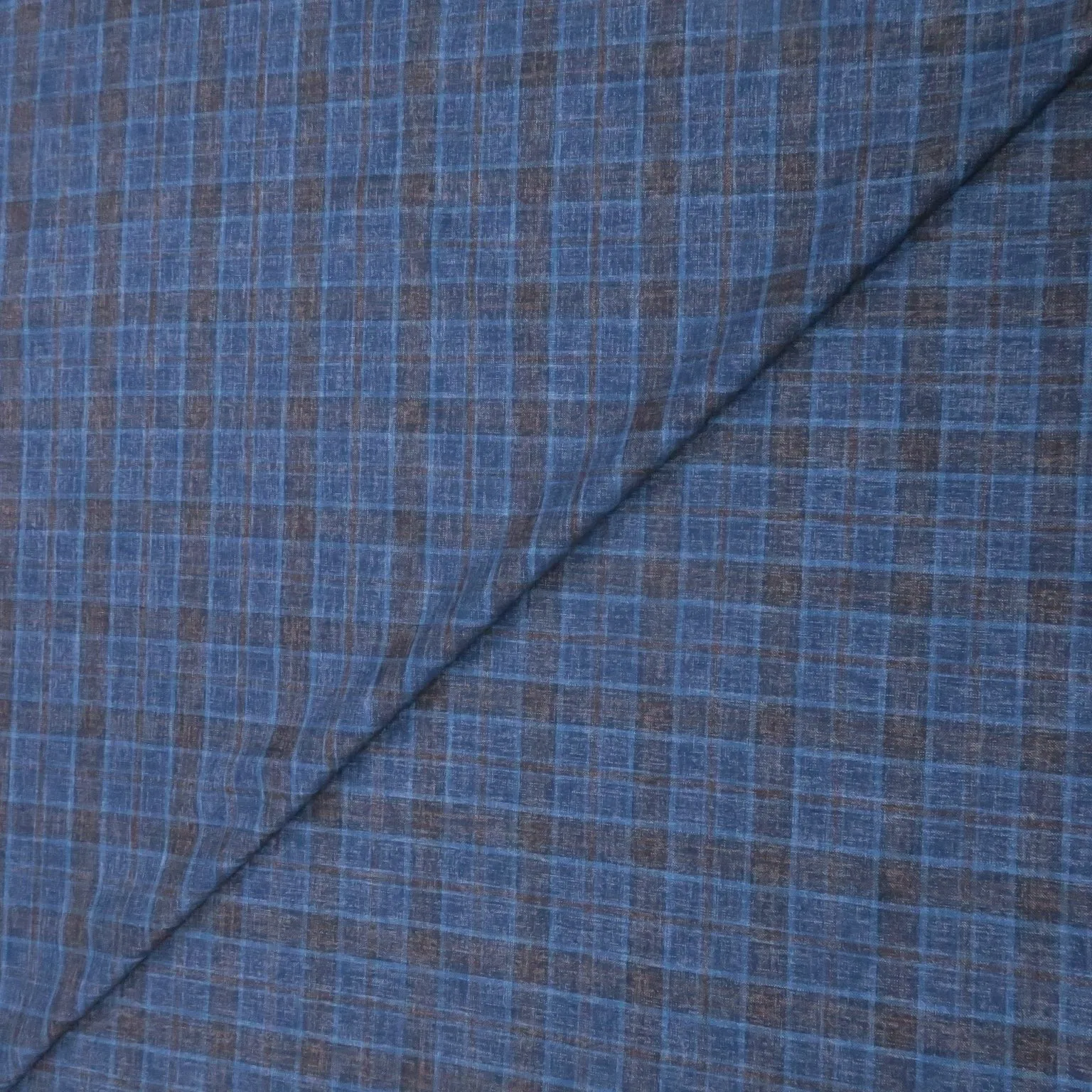 Blue with Hints of Burnt Orange Plaid Windowpane Wool & Silk Dorsilk Dormeuil Fabric