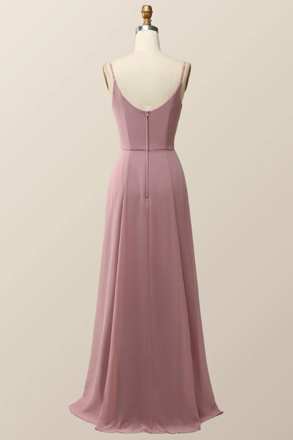 Blush Pink Cowl Neck Chiffon Long Bridesmaid Dress