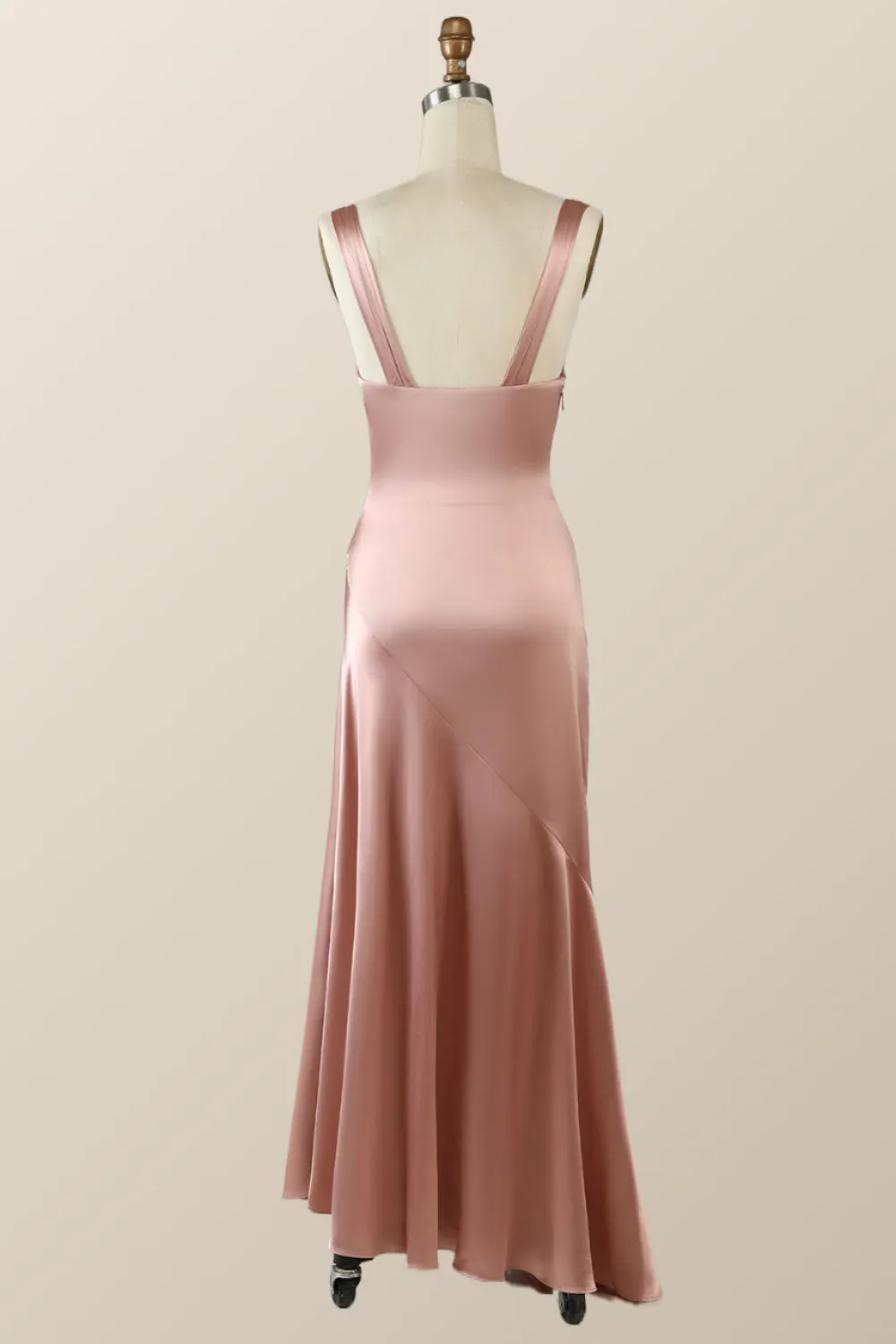 Blush Pink Silk Sheath Long Dress with Slit