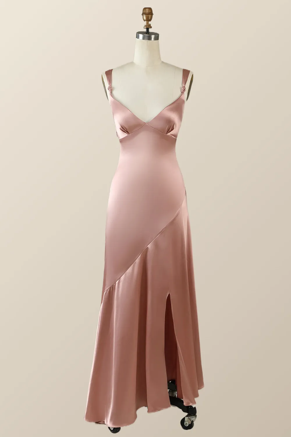 Blush Pink Silk Sheath Long Dress with Slit