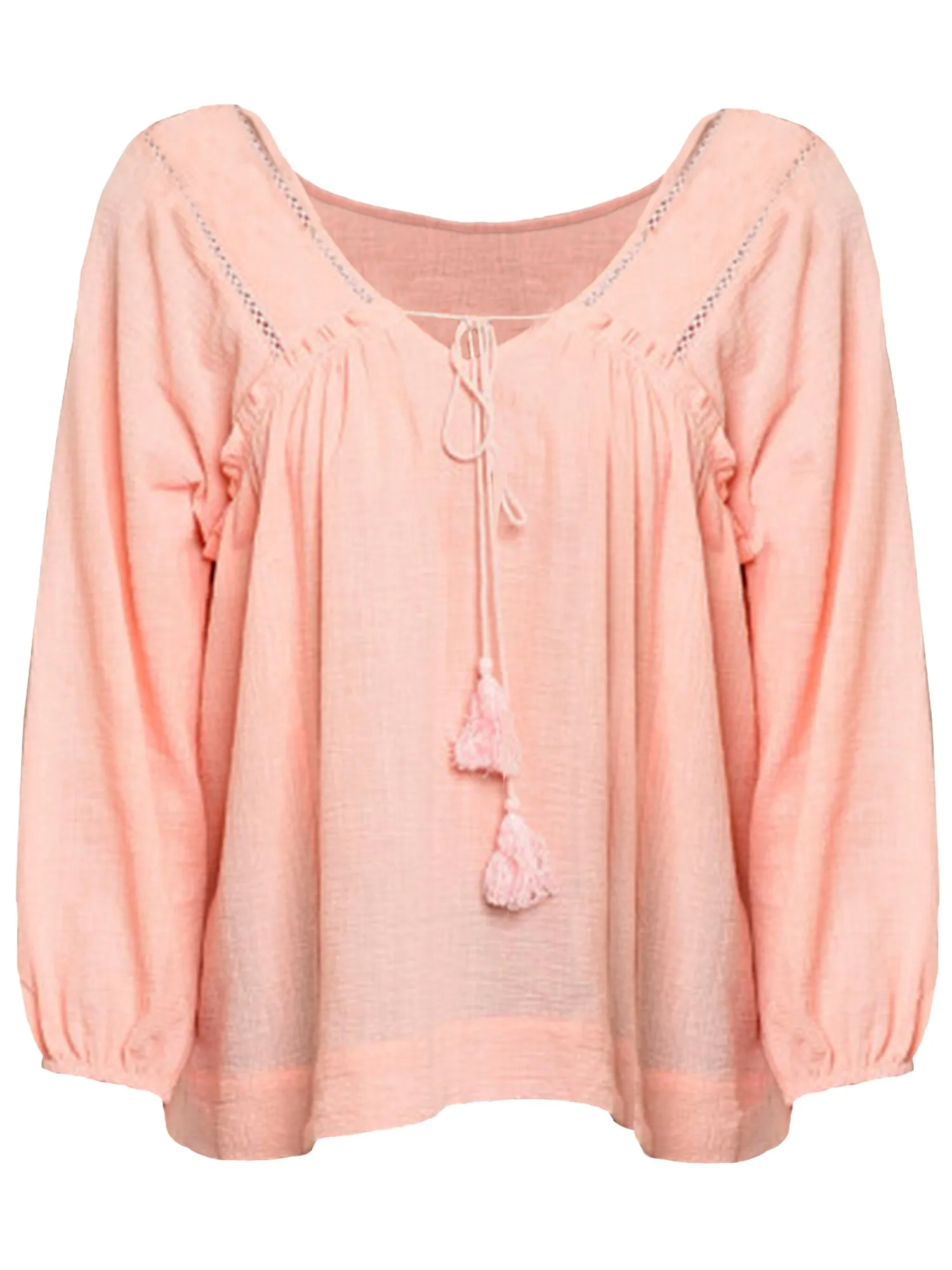 Blush Pink Womens Lightweight Long Sleeve Tunic Top