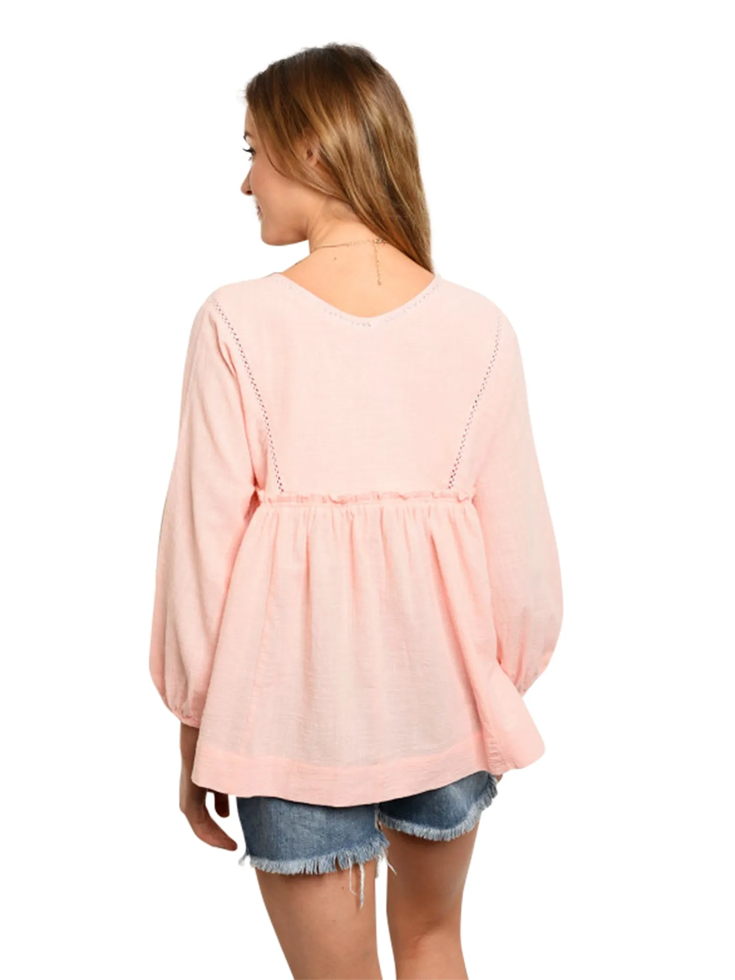 Blush Pink Womens Lightweight Long Sleeve Tunic Top