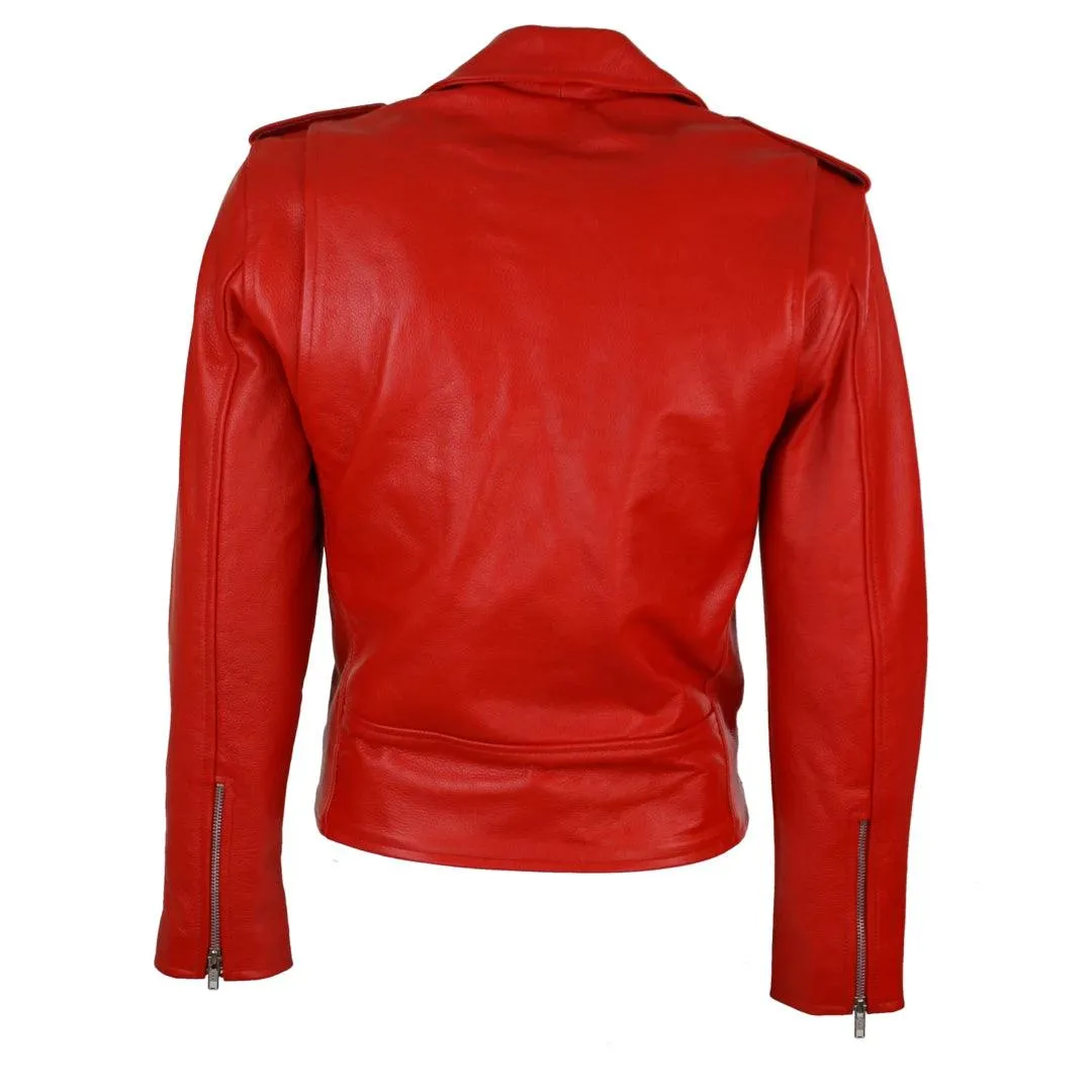 Brando Ladies Women Black Red White Classic Biker Motorcycle Motorbike Hide Leather Jacket