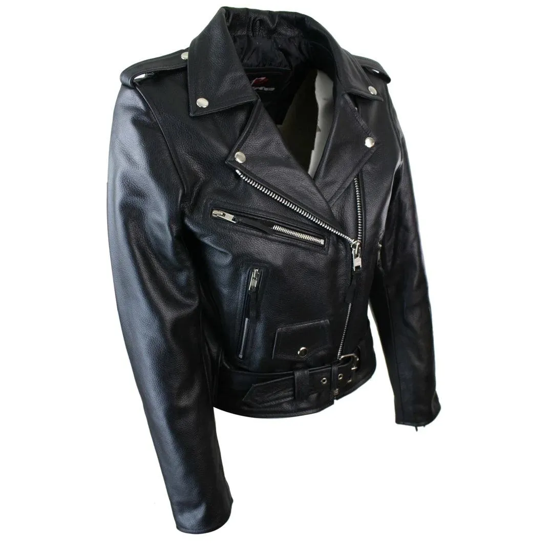 Brando Ladies Women Black Red White Classic Biker Motorcycle Motorbike Hide Leather Jacket