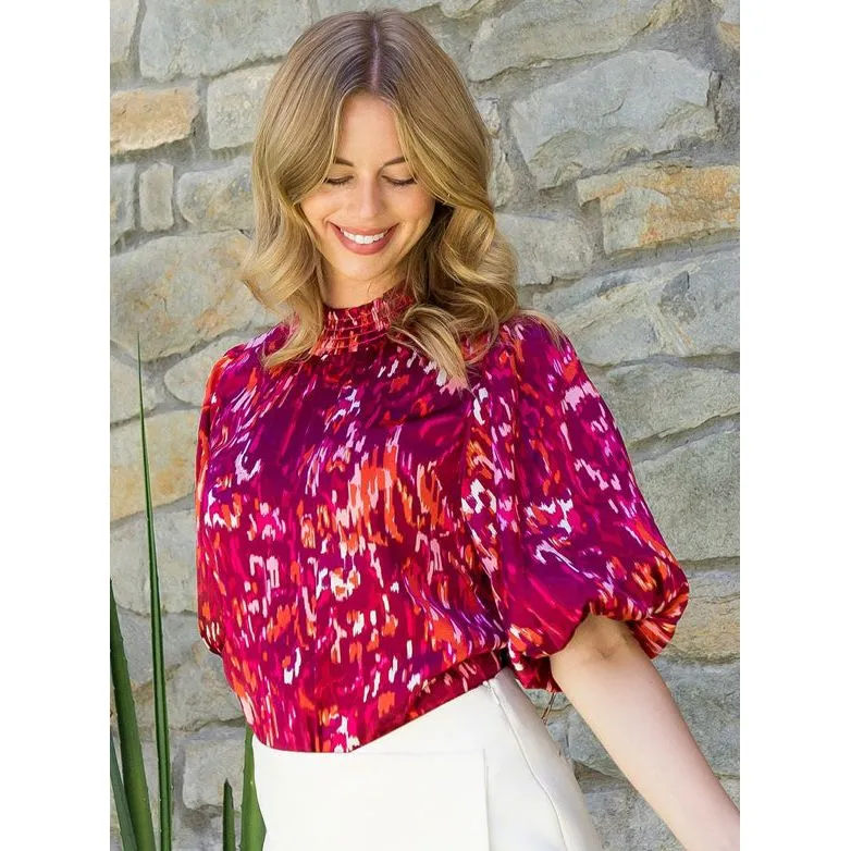 Brenda Puff Sleeve Print THML Top-SALE