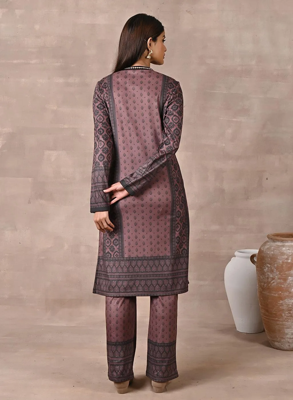 Brown Velvet Kurta Set with Zari & Sequin Work