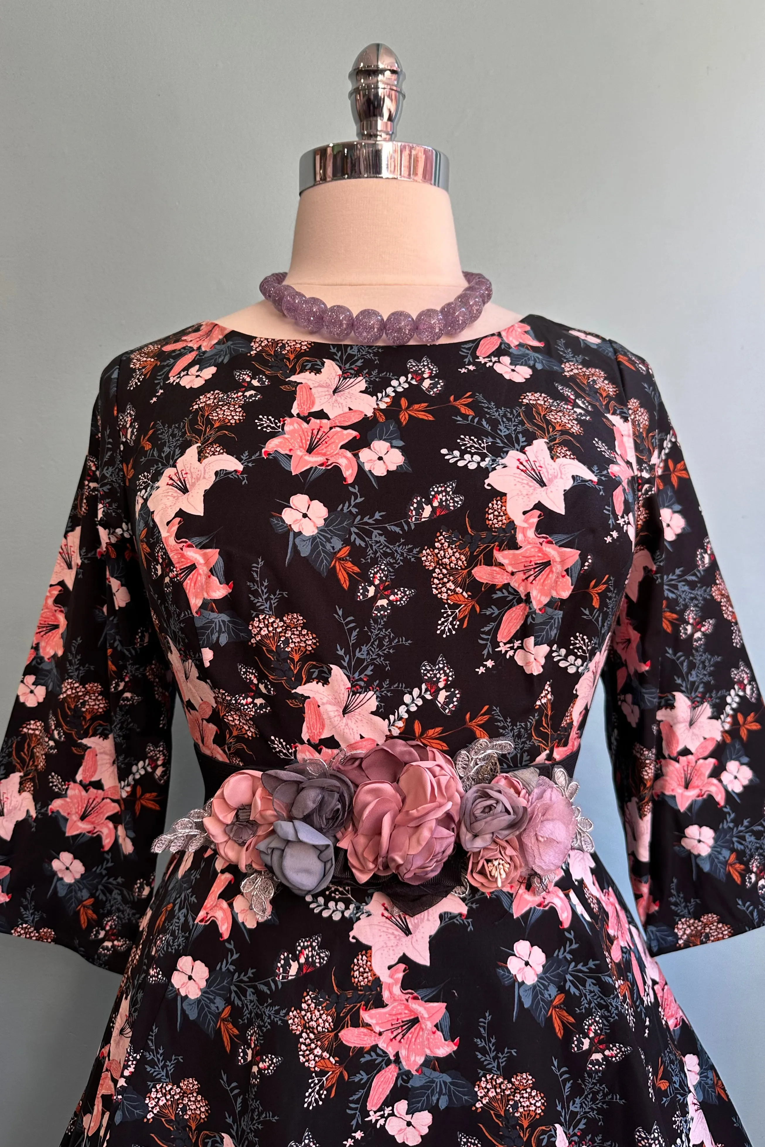 Butterfly and Lily 3/4 Sleeve Rounded Neck Dress by Eva Rose