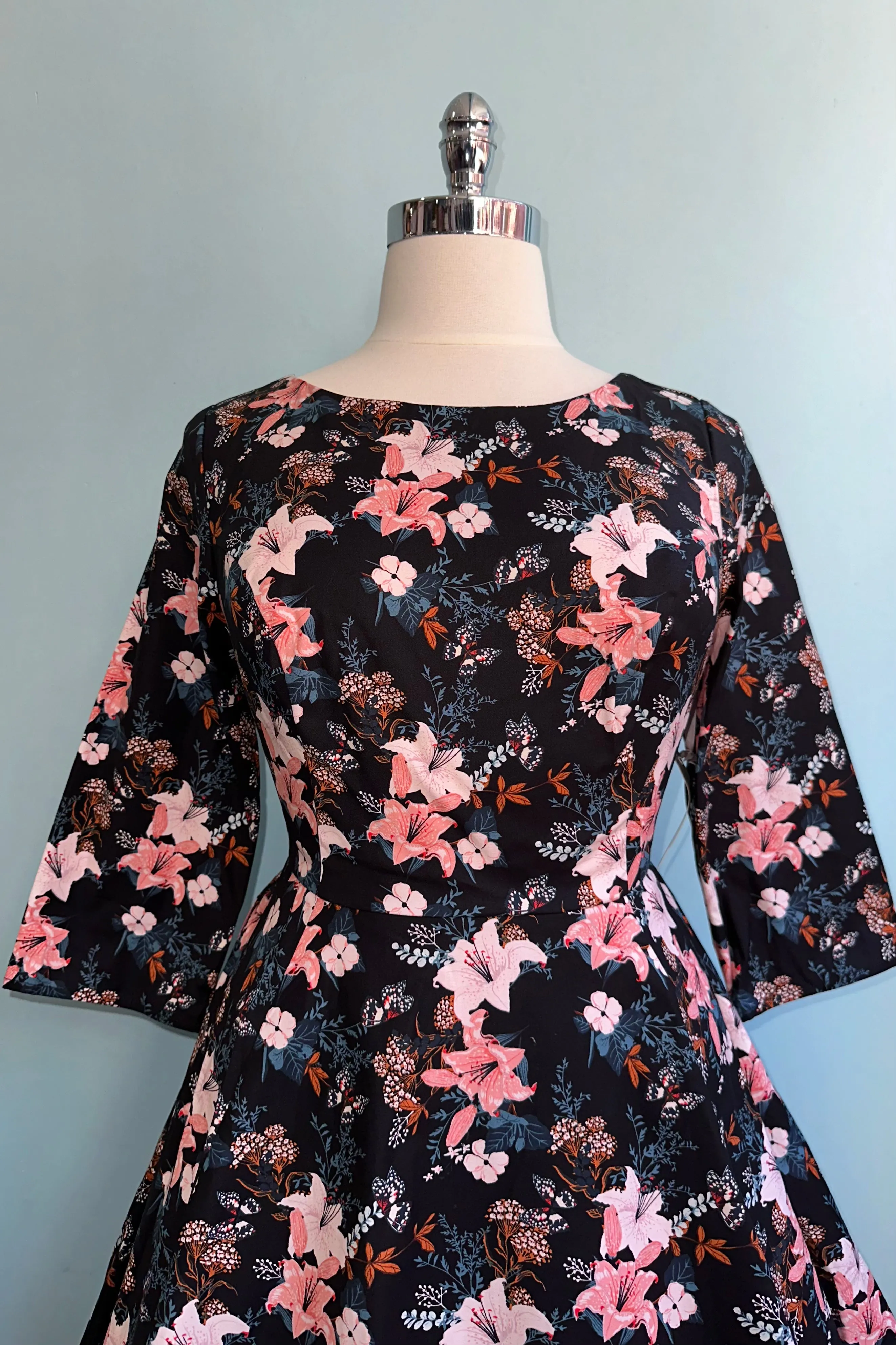 Butterfly and Lily 3/4 Sleeve Rounded Neck Dress by Eva Rose