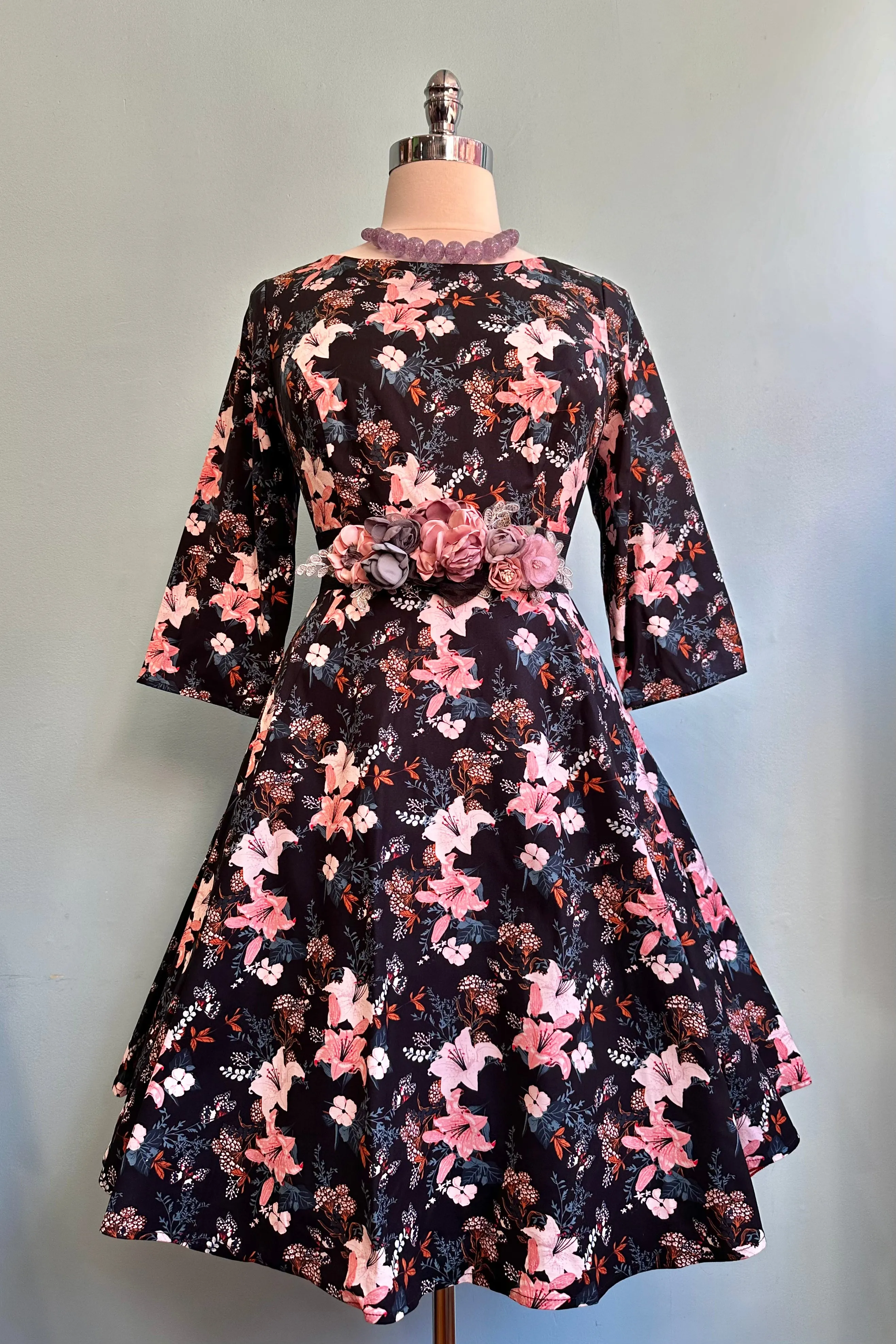 Butterfly and Lily 3/4 Sleeve Rounded Neck Dress by Eva Rose