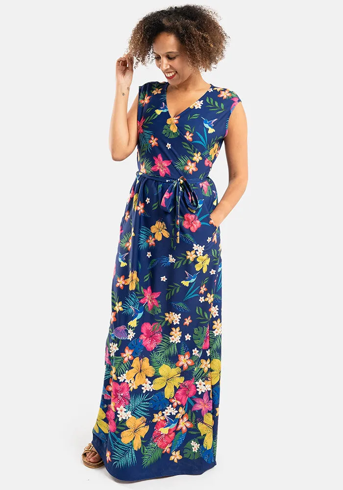 Calipo Tropical Hummingbird Border Print Maxi Dress