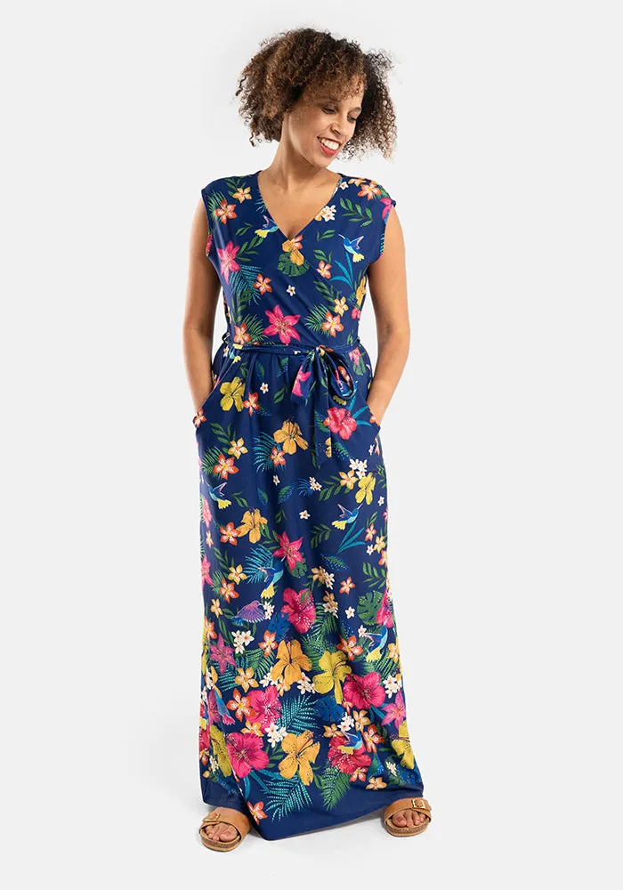 Calipo Tropical Hummingbird Border Print Maxi Dress