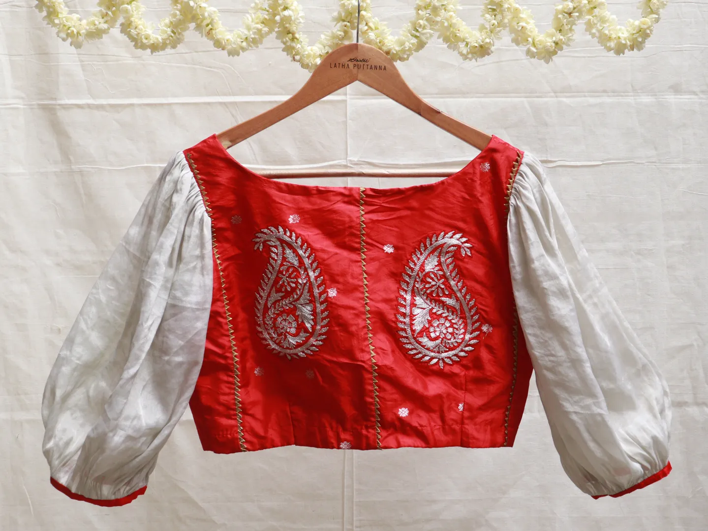 Carmine red, Karnataka Silk, Hand embroidery blouse