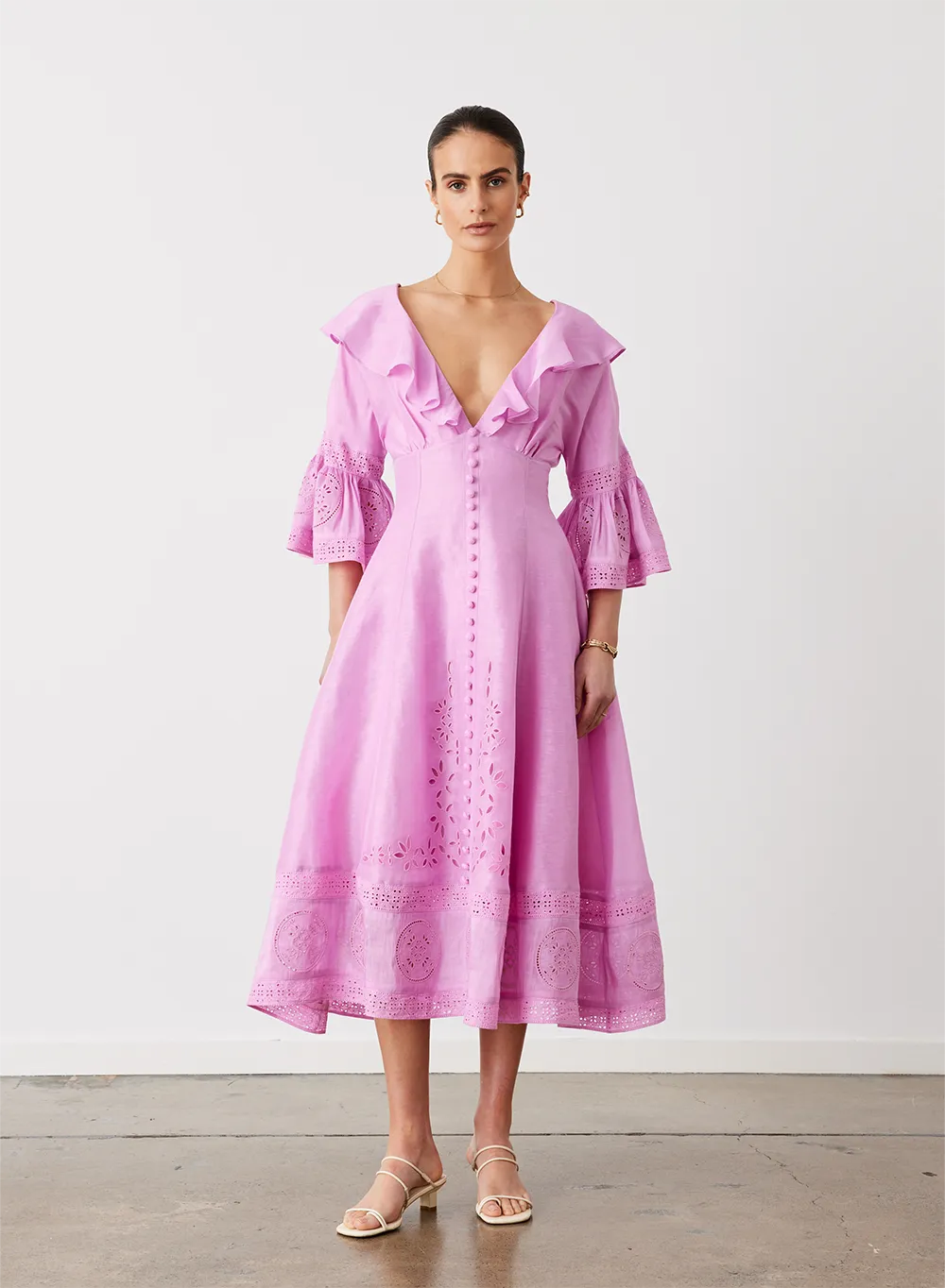 Cindy Silk Linen Midi Dress | Ametrine