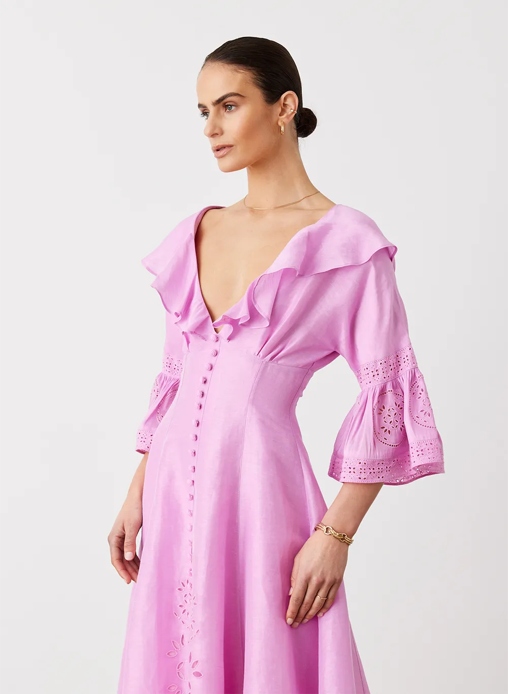 Cindy Silk Linen Midi Dress | Ametrine