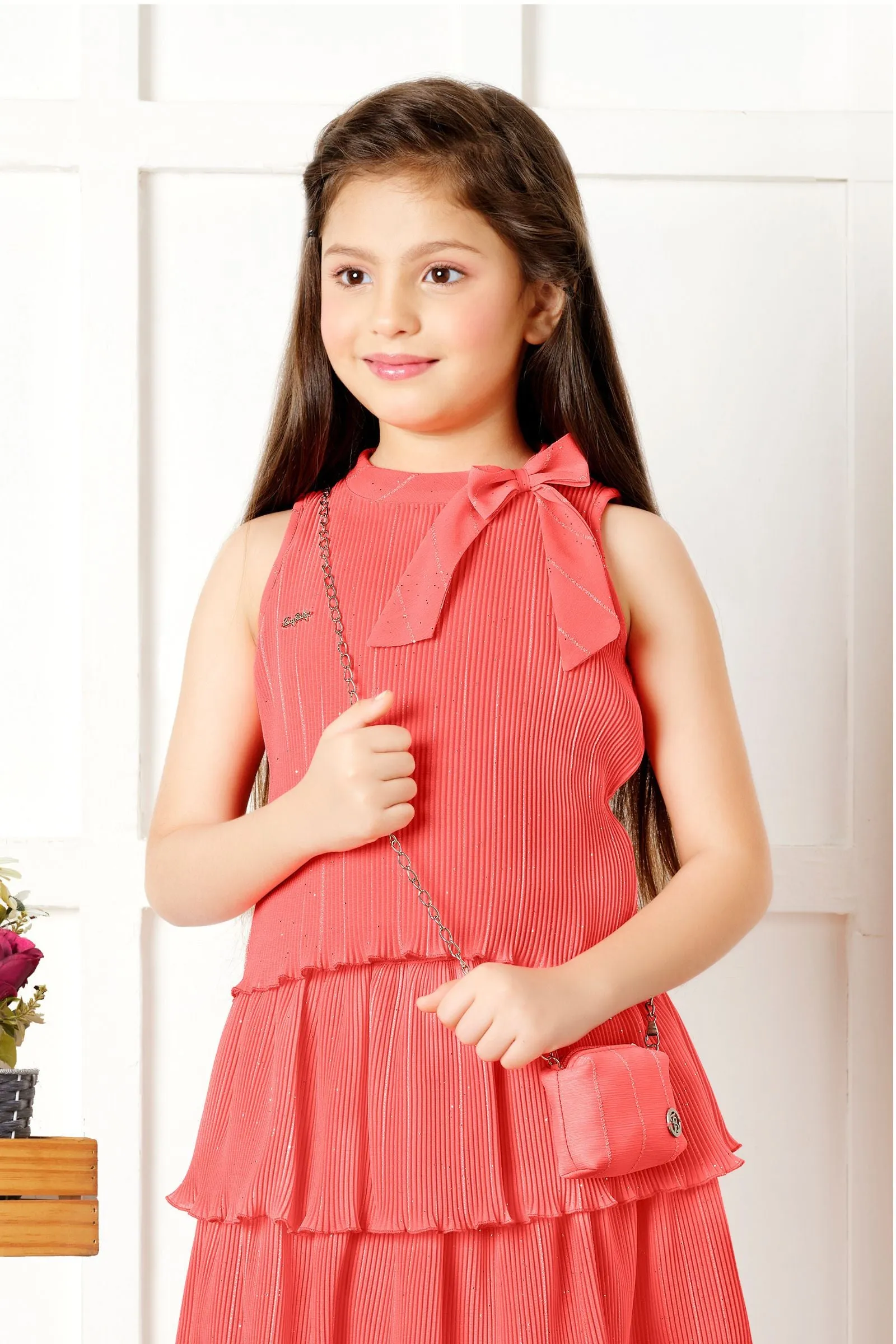 Coral Rose Top and Divider Skirt for Girls with Matching Purse