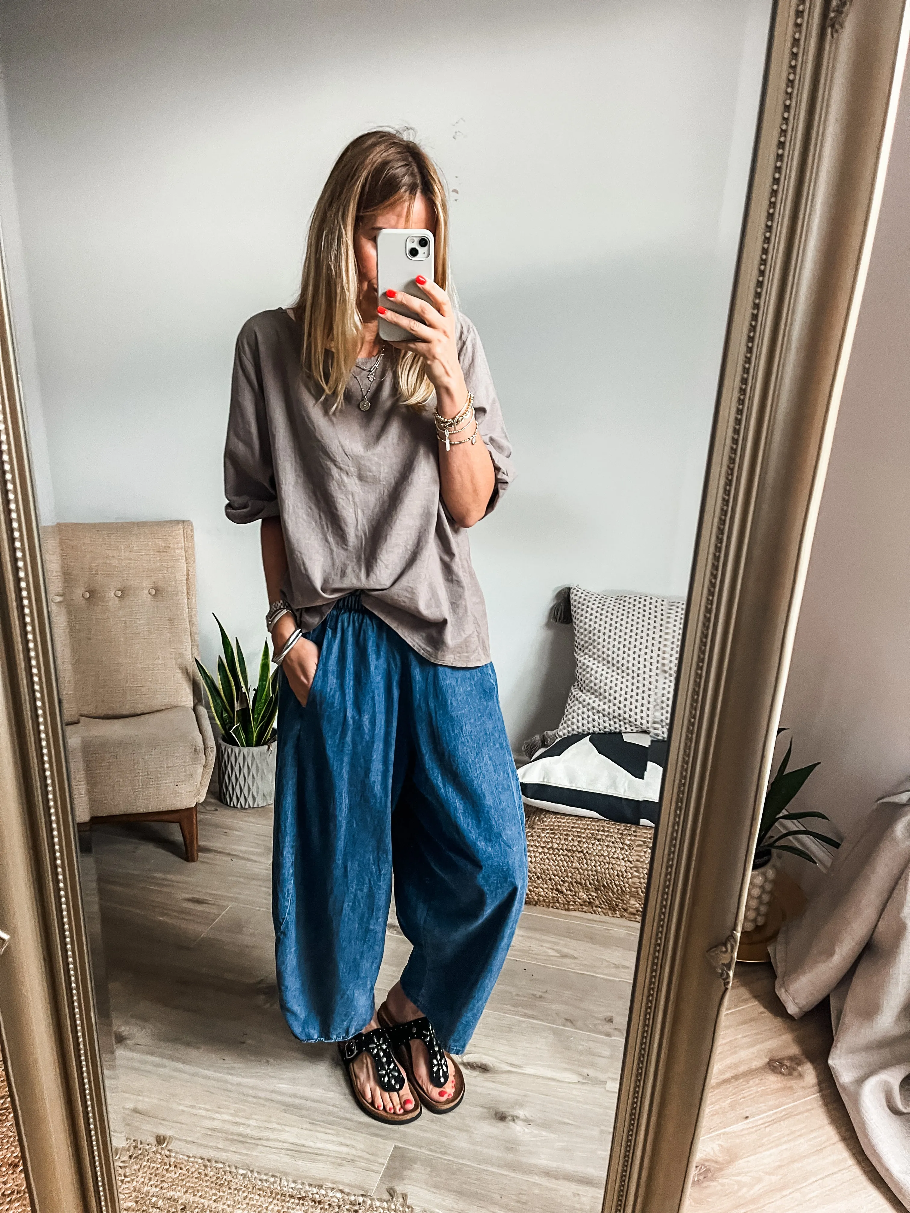 Cotton Denim Balloon Trousers