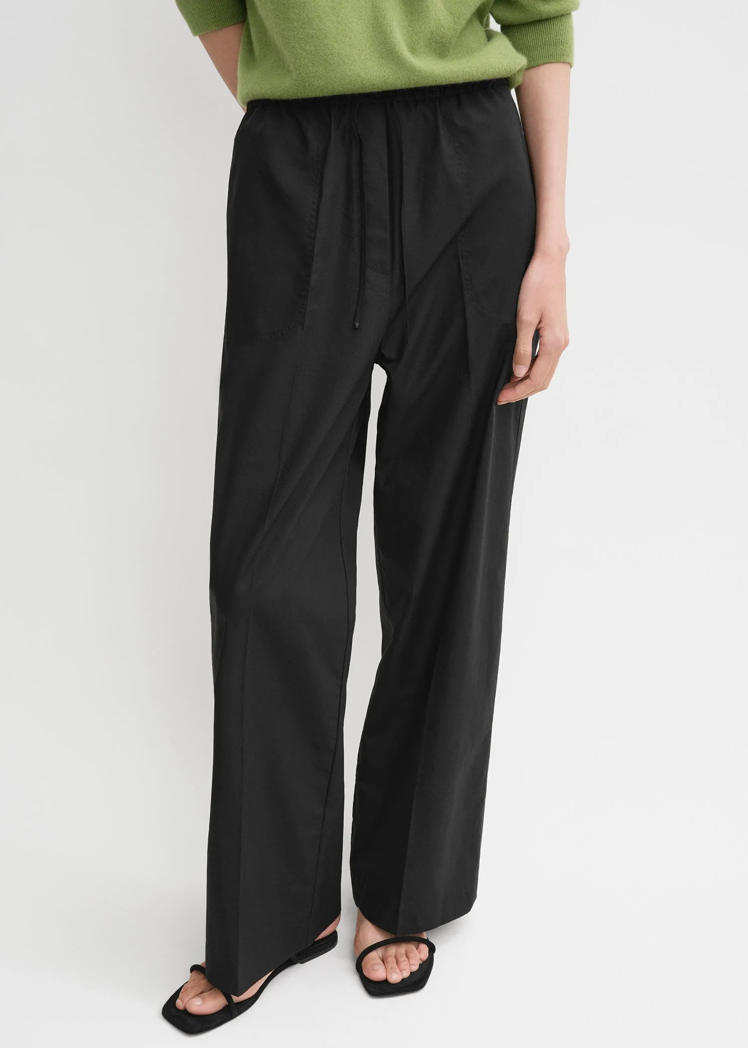 Cotton drawstring trousers black