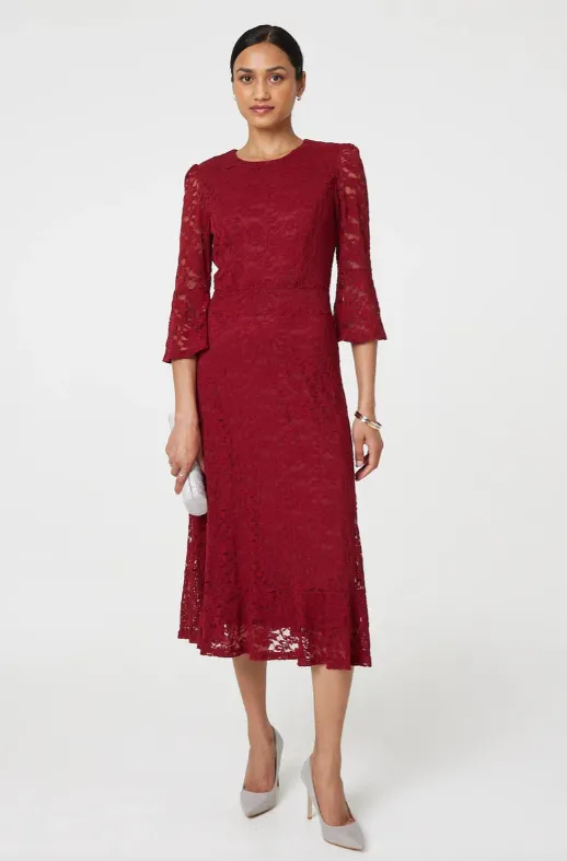 Cressida Red Lace Semi Sheer Dress