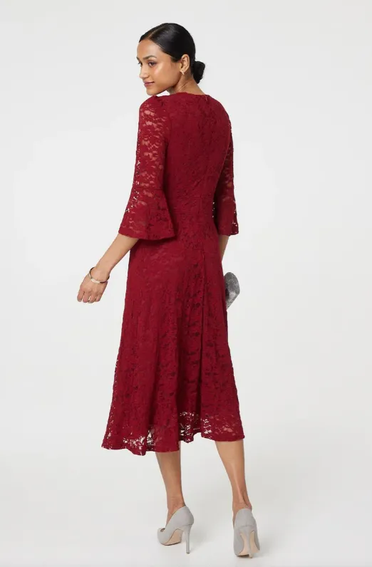 Cressida Red Lace Semi Sheer Dress