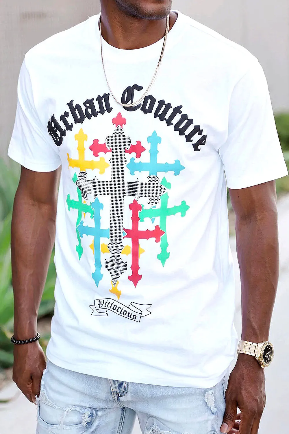 Crystal Embellished Cross Urban Couture T-Shirts