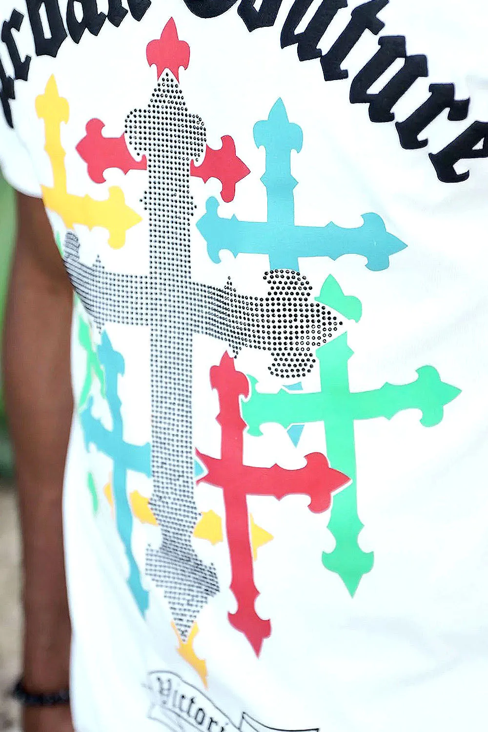 Crystal Embellished Cross Urban Couture T-Shirts