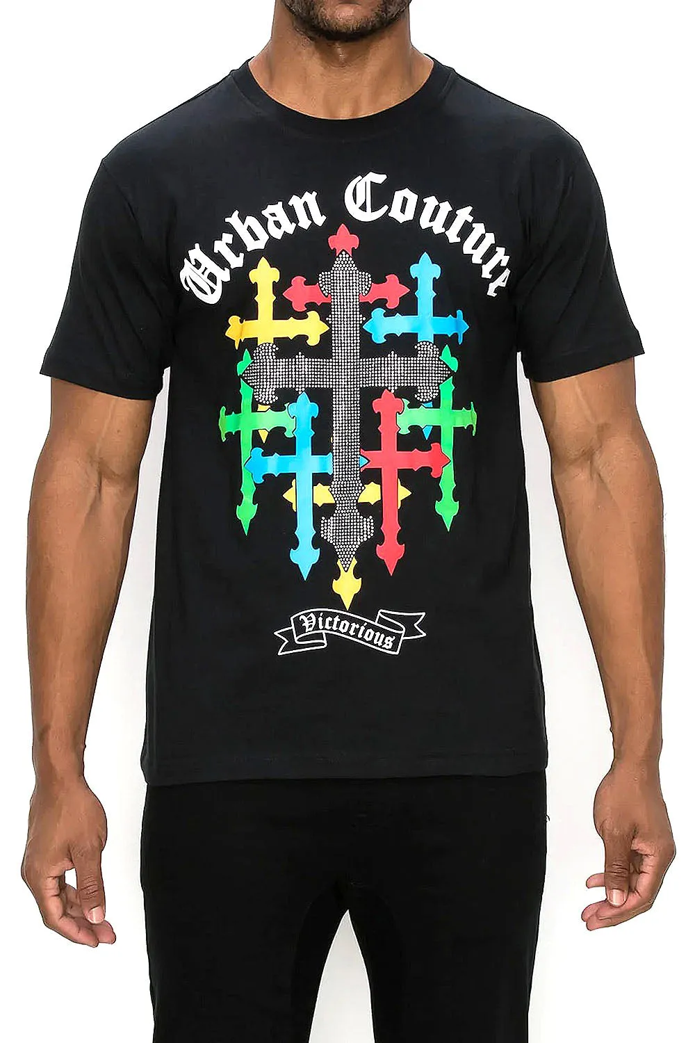 Crystal Embellished Cross Urban Couture T-Shirts