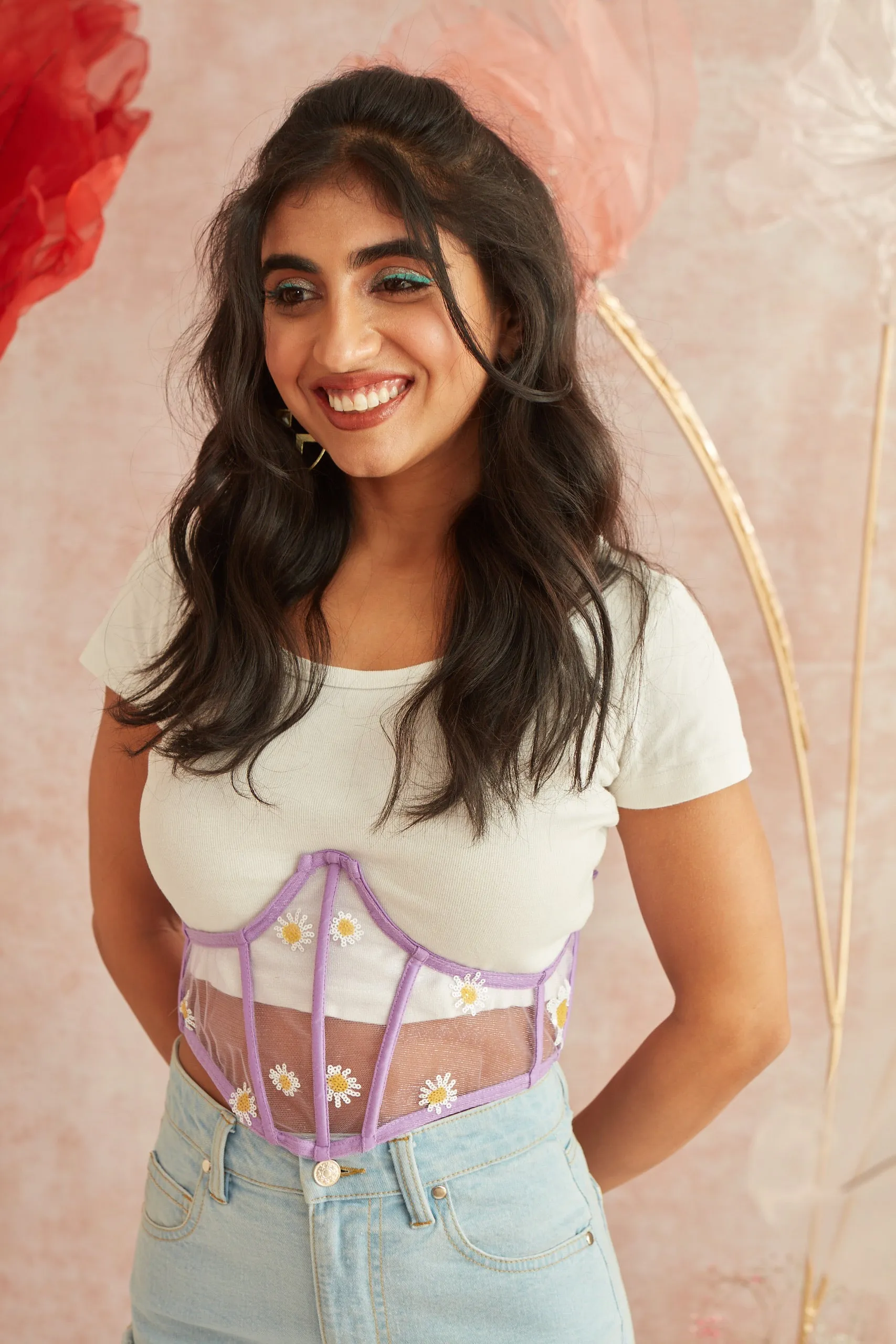 Daisy Lavender Embroidered Underbust Corset Belt