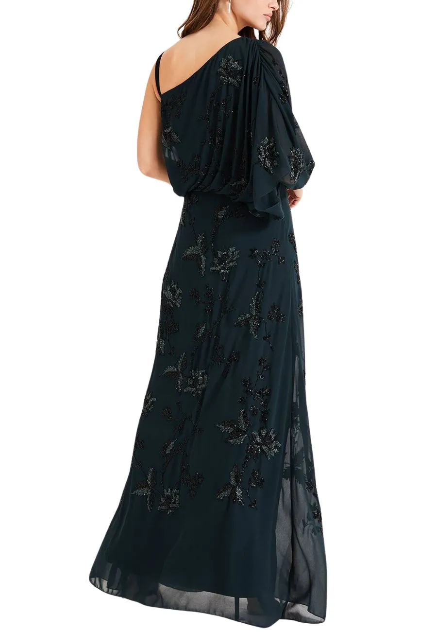 Dark Green Shirley One Shoulder Embellished Gown