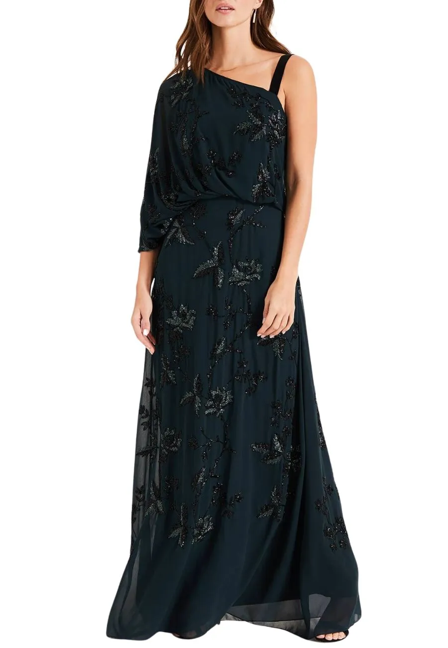 Dark Green Shirley One Shoulder Embellished Gown