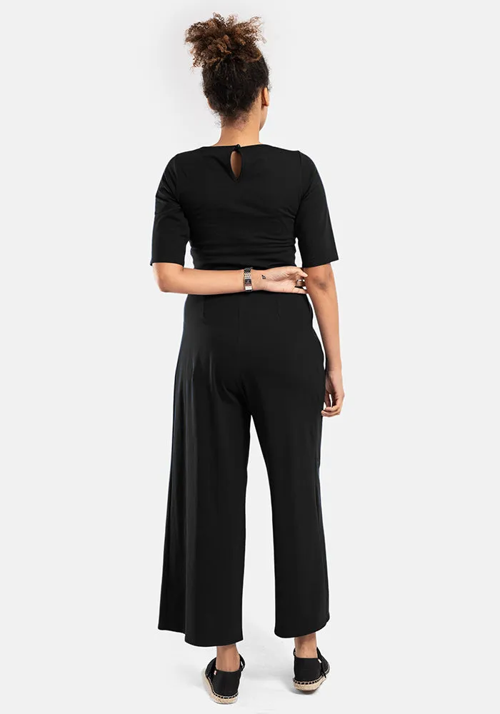 Declan Black Cotton Culotte Leg Jumpsuit