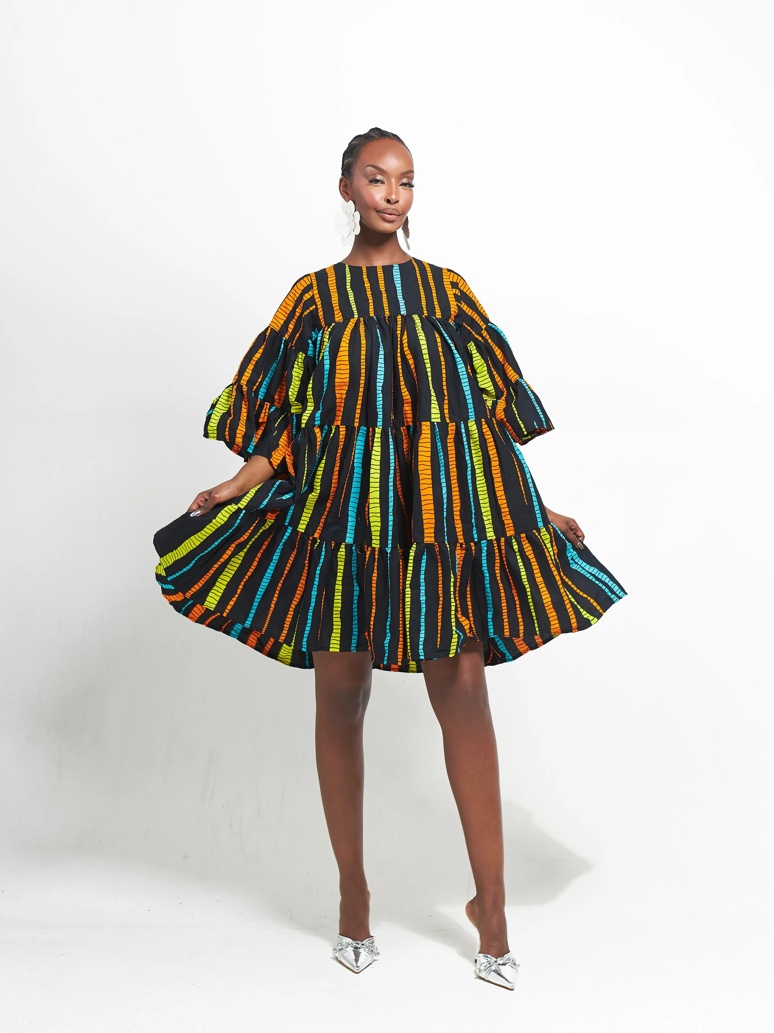 DELE African Print Tiered Mini Dress