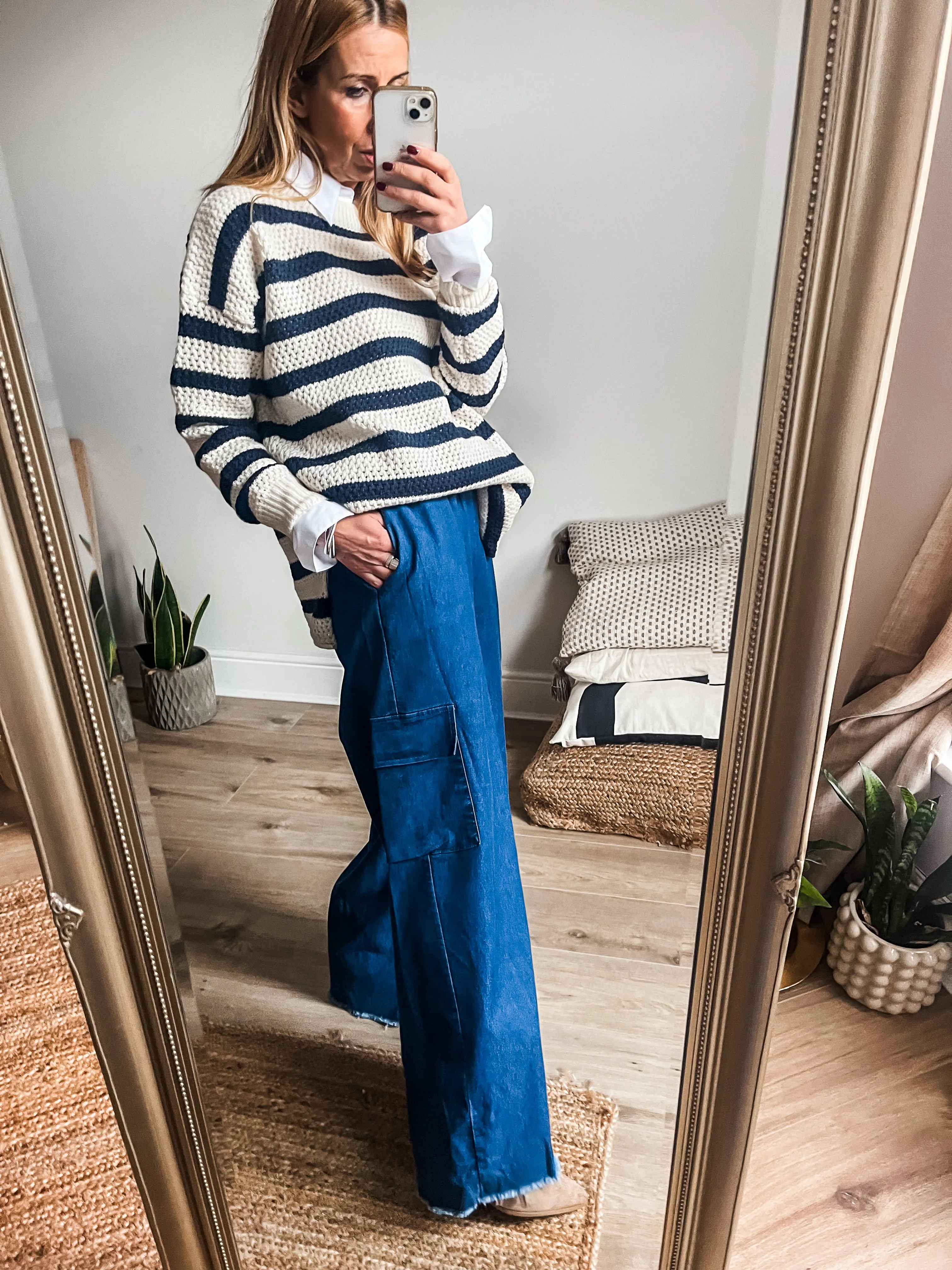 Denim Wide Leg Cargo Trousers PLUS SIZE