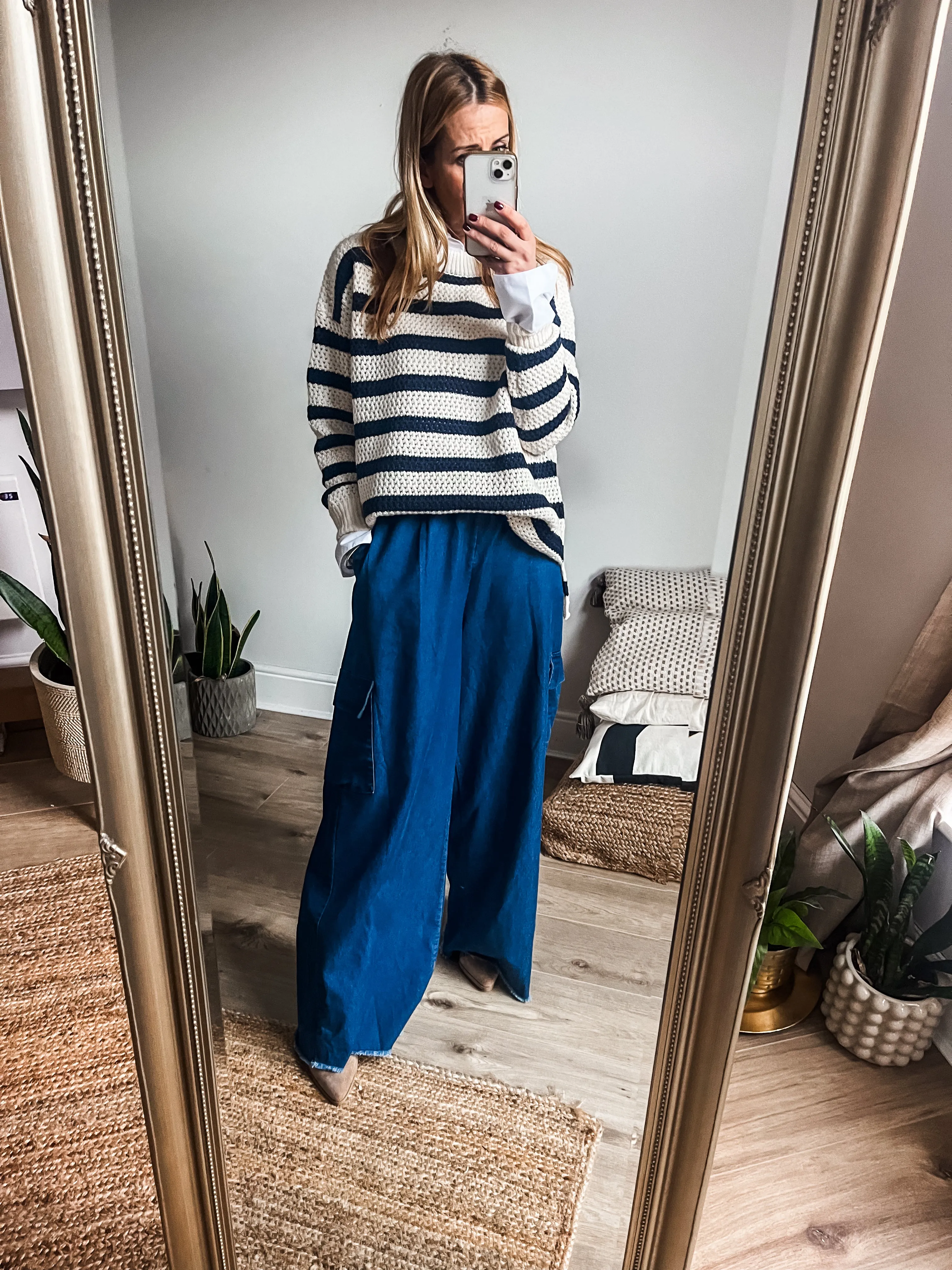 Denim Wide Leg Cargo Trousers PLUS SIZE