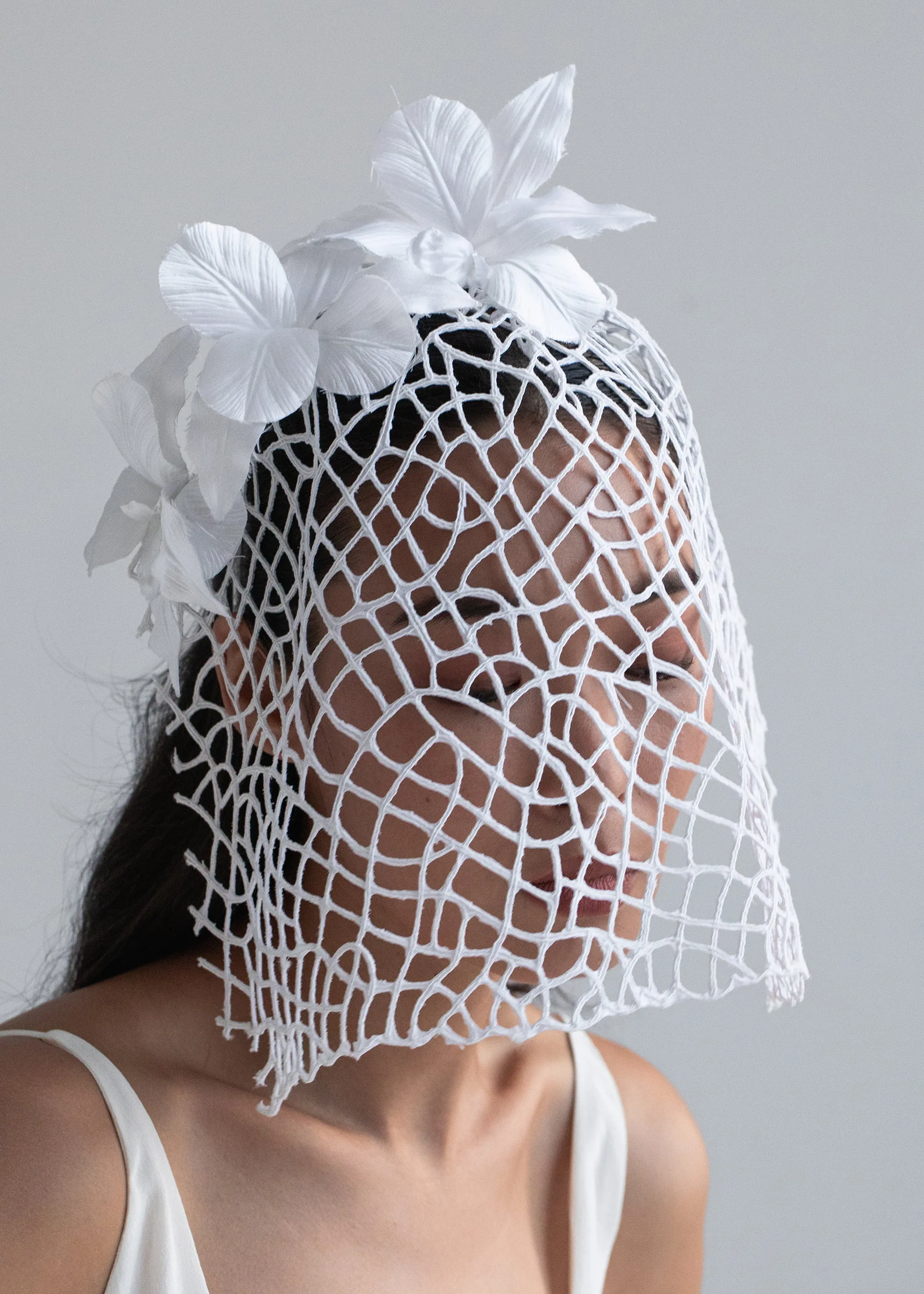 Double Satin Orchid Cage Veil -- Cream