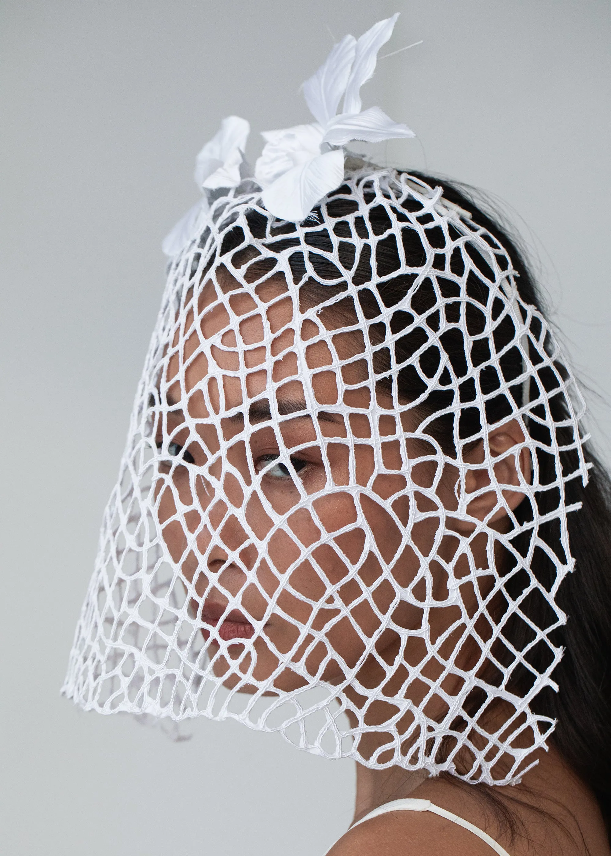 Double Satin Orchid Cage Veil -- Cream