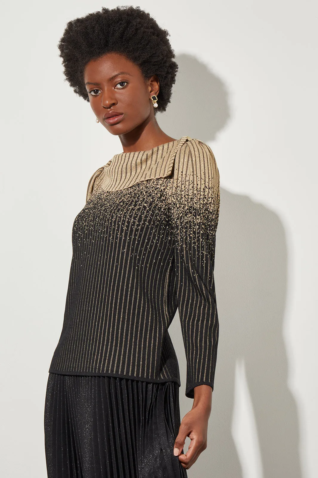 Drape Collar Tunic - Shimmer Stripe Knit